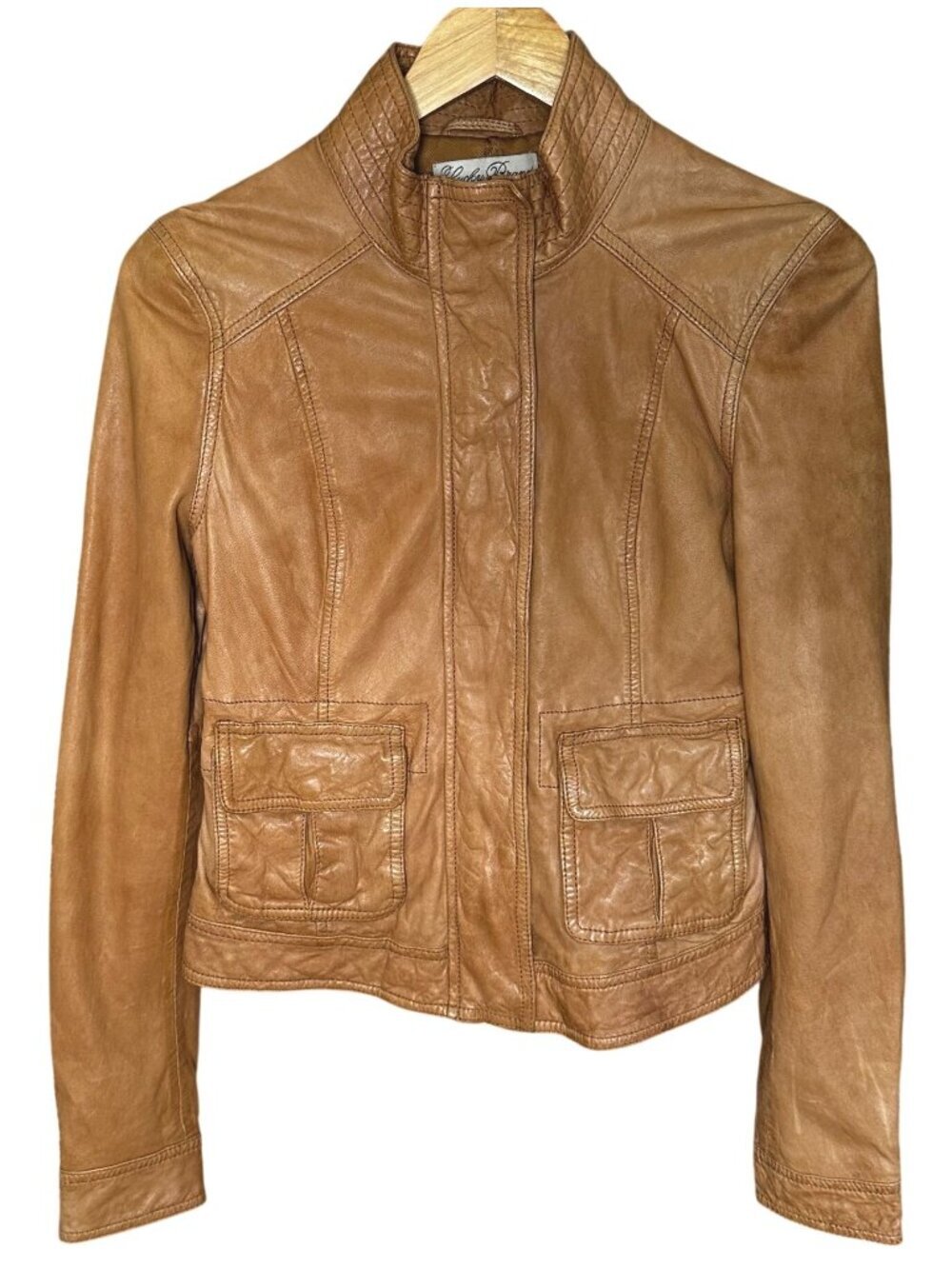 Lucky Brand Women's Small Tan Lamb Leather Motorcycle Moto Brown Biker Jacket